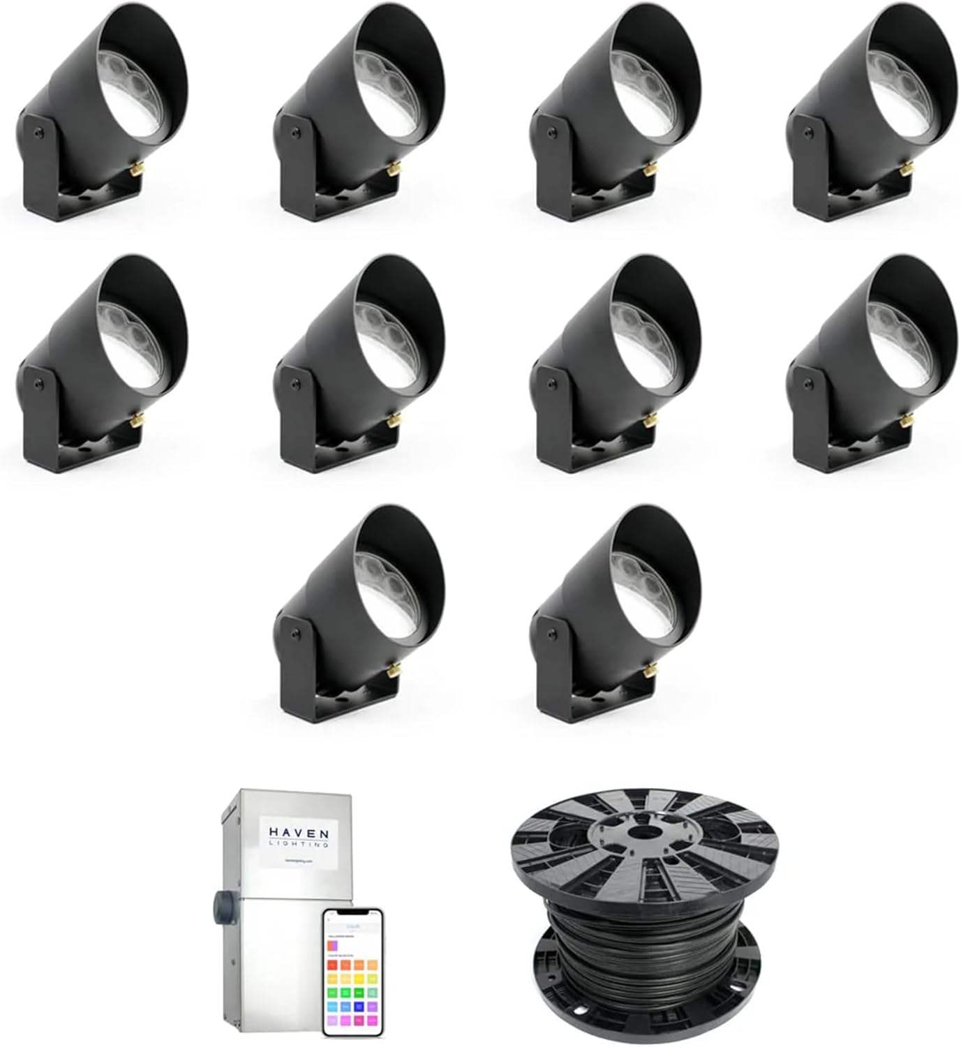 Haven Lighting 9 Series Pro Landscape Lighting Kit - Professional-Grade App Controlled Smart Lights with WiFi - Color Changing Exterior House Lighting, 10-Up LED Lights