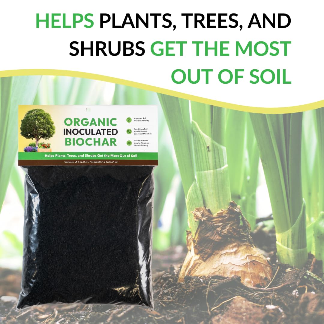 Organic Inoculated Biochar: Helps Plants and Trees Get The Most Out of Soil | Allows Plants to Uptake Nutrients More Efficiently | Contains Millions of Soil-Enriching Micro-Organisms | 64oz Bag