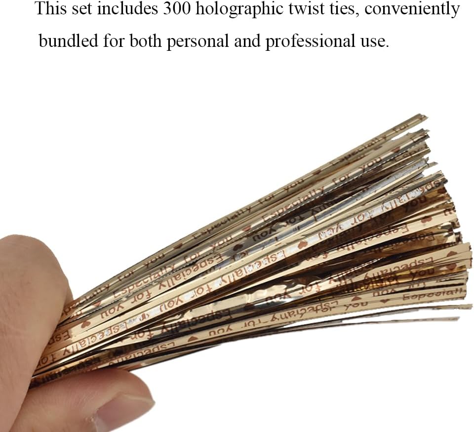 HAHIYO 300Pcs 4inches Holographic Coffee Metal Twist Ties Bread Candy Coffee Bag Ties Plant Garden Twist Ties for Cellophane Treat Bags Gift Wraping Bags Plastic Bags Party Cake Present Art Crafts