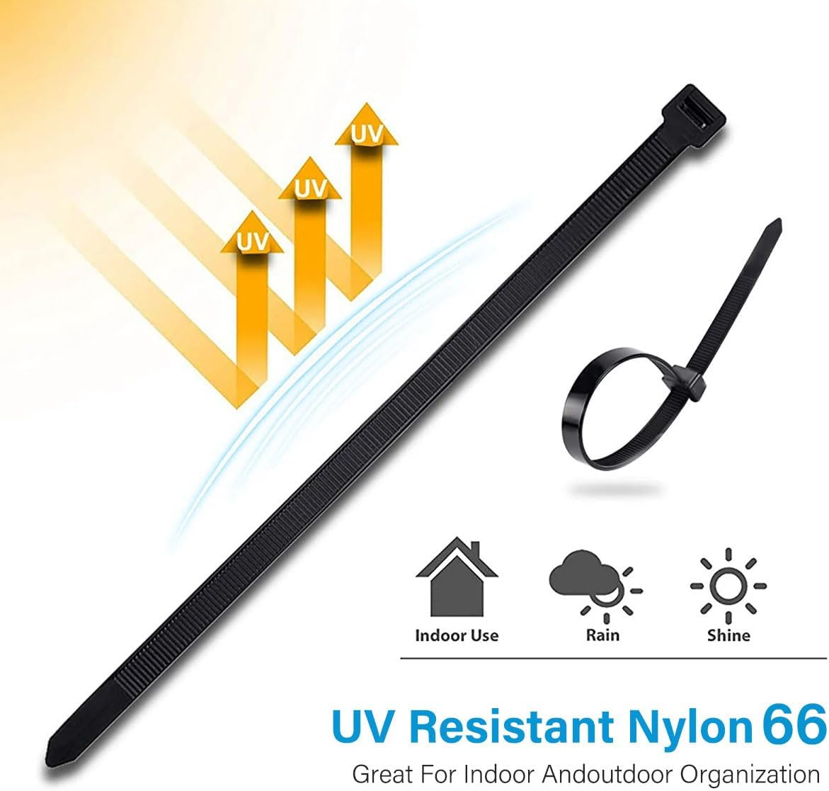 Zip Ties (100 Pack), Heavy Duty Cable Ties with 200 lbs Tensile Strength, Multi-Purpose Adjustable Black, UV Resistant Indoor and Outdoor Zip Ties for Home, Office