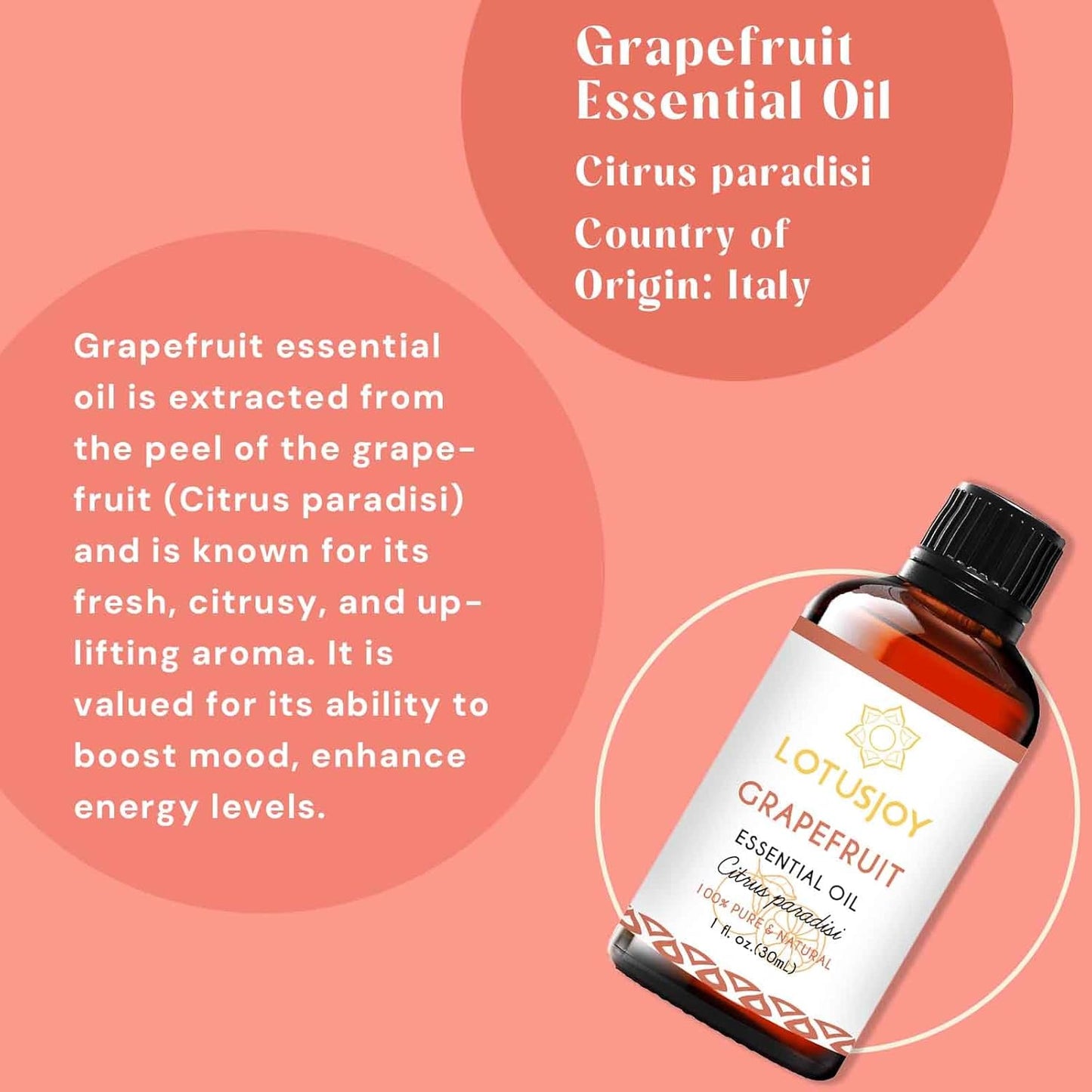 Grapefruit Essential Oil Pure Organic for Diffuser Skin Hair - 1 Oz