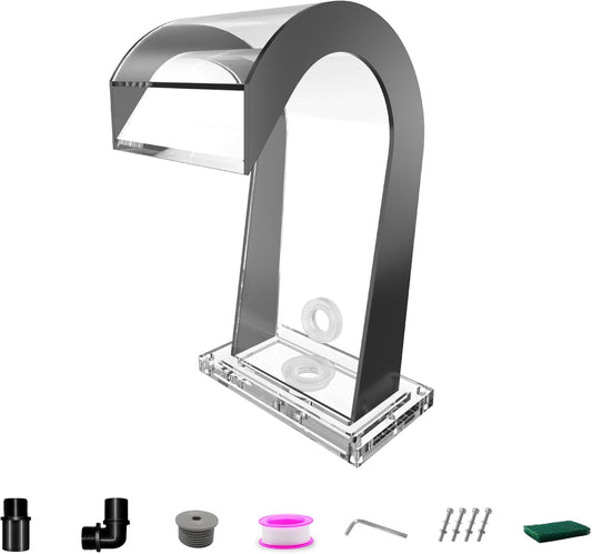 S-Shape Waterfall Spillway Ground Pool Fountain, LONGRUNNEW Transparent Acrylic Outdoor Water Feature 14.09" x 9.57" x 10.04" for Garden Decor, Landscape Accents & Patio Pond Water Feature-Small