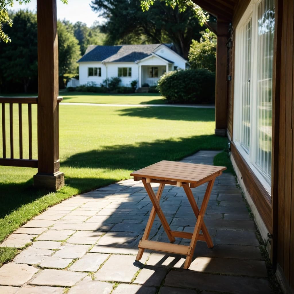 Small Side Table Square Folding, Patio Foldable Wooden End Table for Outdoor Indoor Porch Camping Living Room Bedroom, as Coffee Table or Plant Stand, Brown