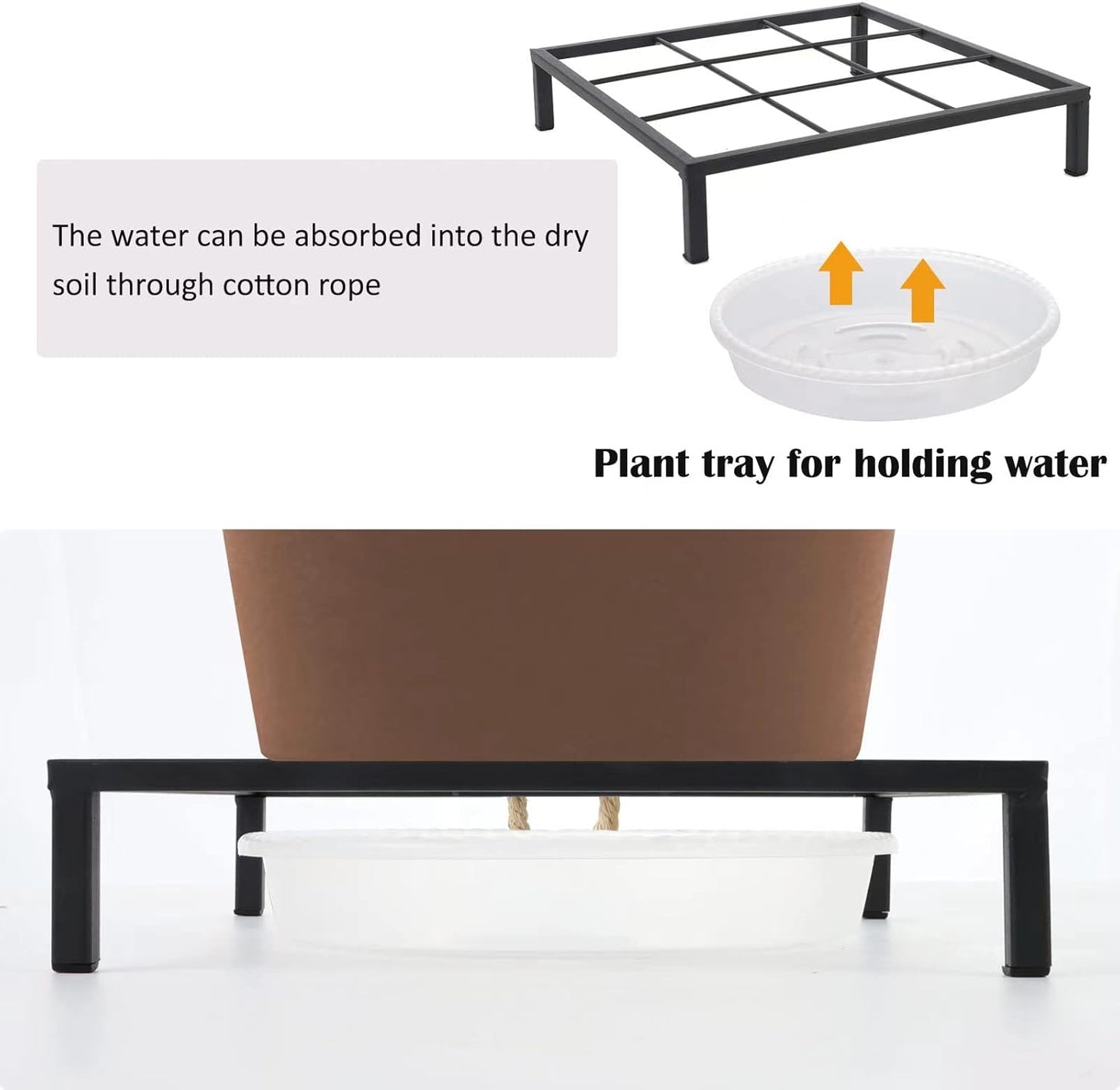 6" Small Metal Duty floor Potted Plant Stand Flower Pot Holder with Saucer Indoor Outdoor Rustproof Iron Garden Container Square Supports Rack for Planter ,2 Pack(back color )