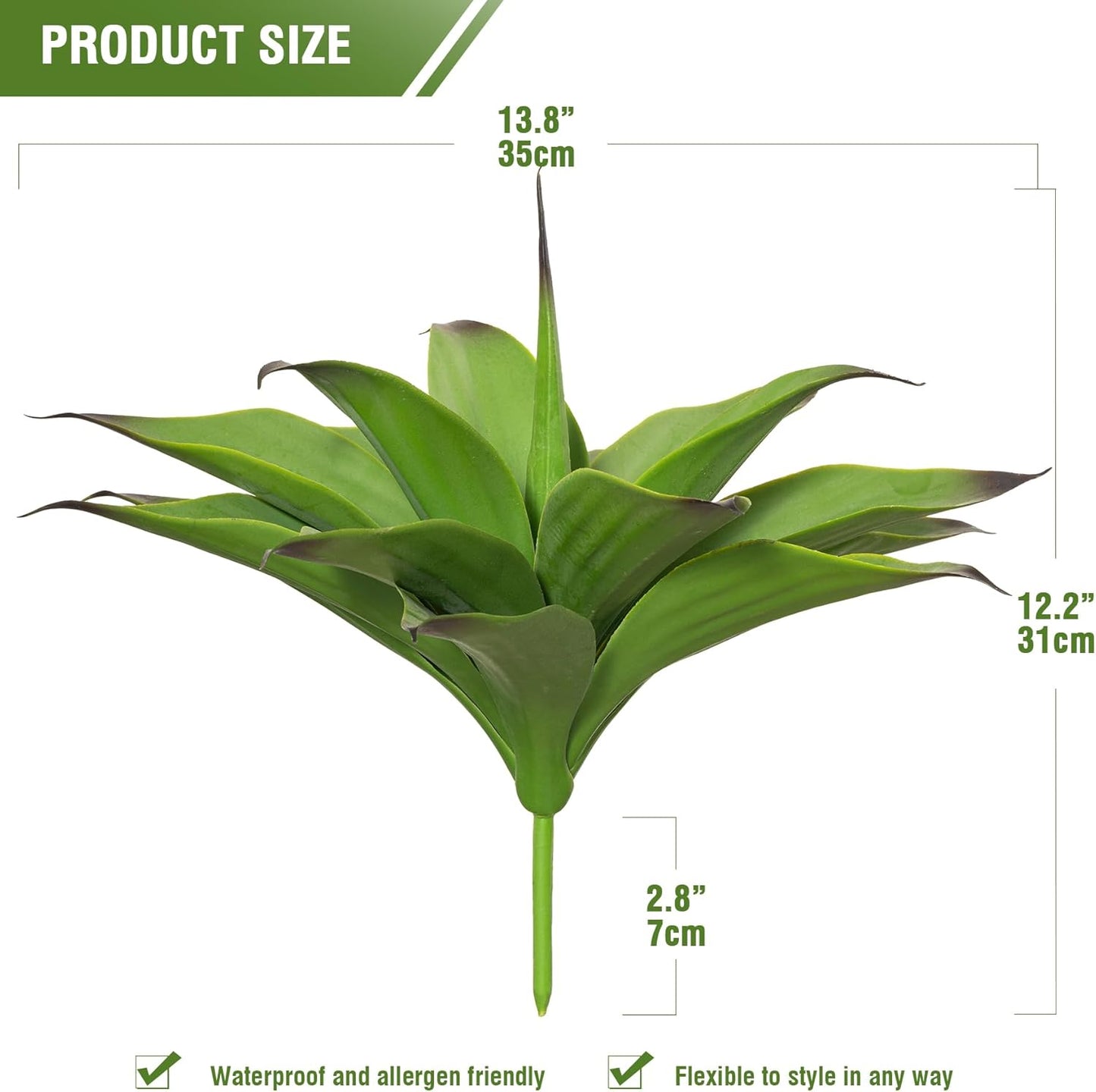 Fake Plants Artificial Agave Plants,Large UV Resistant Fake Agave Planters for Indoor and Outdoor Decorating Tropical Plant Succulents Greenery Indoor Decor13.8 (2Pack, Dark Green)