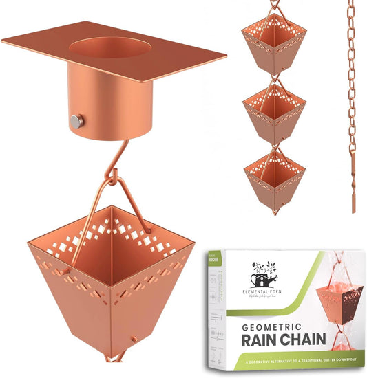 Rain Chain Kit w/Adapter & Extension | Copper Rain Chains for Gutters 10 ft | Rain Chain | Gutter Chain Downspout | Rain Chains for Outside | Rain Catcher | Rain Chimes
