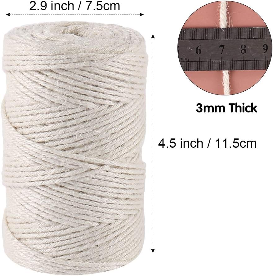 Tenn Well 3mm Jute Twine, 328 Feet Thick Twine String for Crafting, Gift Wrapping, Gardening, Packing and DIY Projects (Creamy)