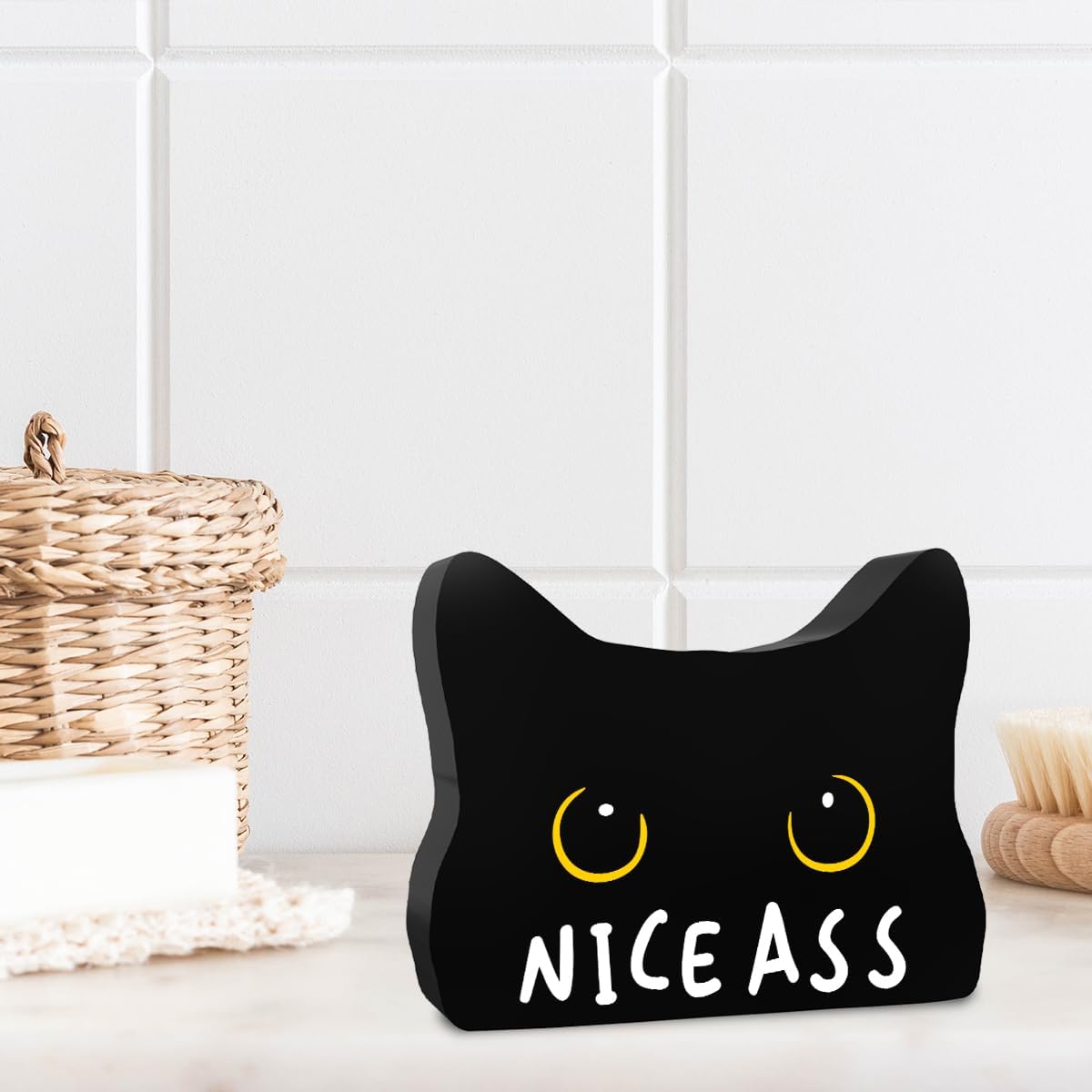 Nice Ass Funny Bathroom Acrylic Decor Sign Black Cat Decor Cat Decor for Home Bathroom Cat Lover Gifts For Women Men
