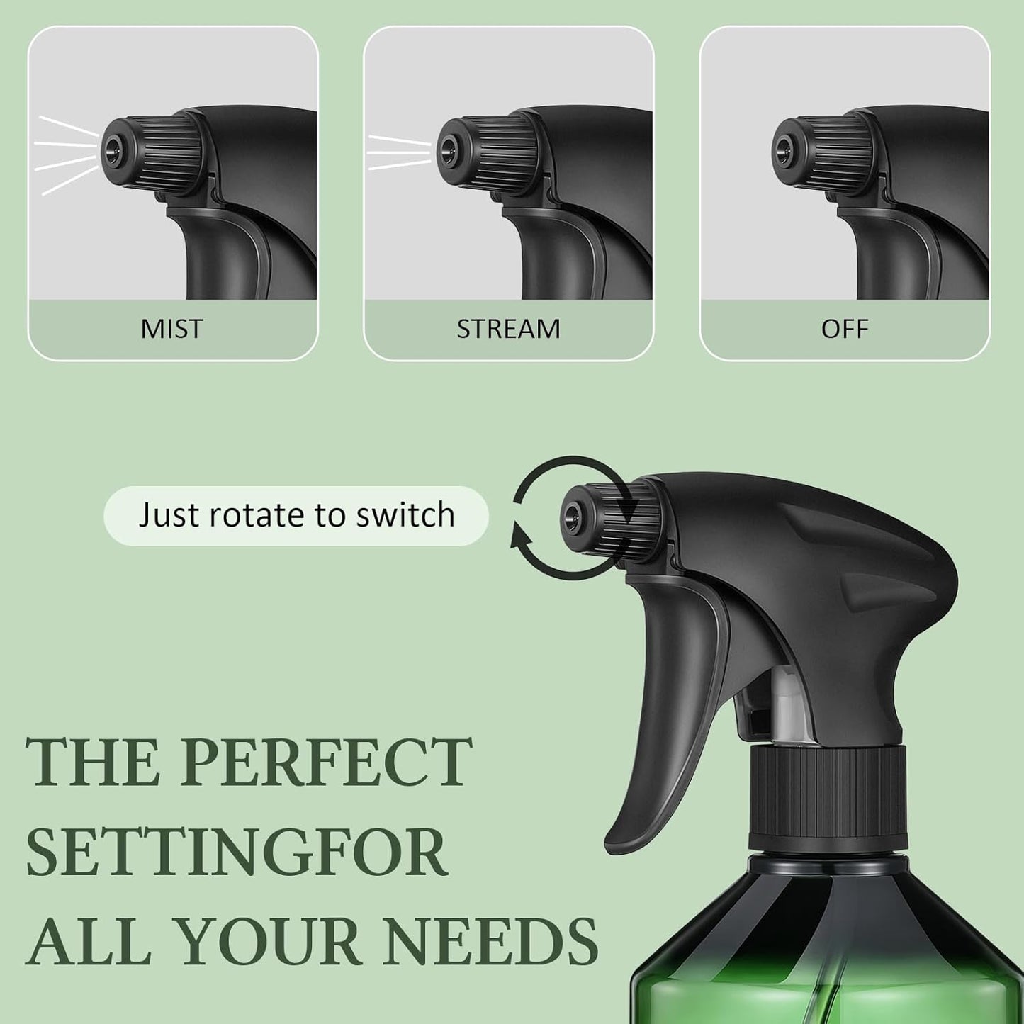 Baderke 2 PCS 360° Spray Bottle, 16 oz Upside Down Spray Bottles, Plastic Spray Bottles is Nice for Plants, Cleaning Solutions, Durable Nozzle w/Fine Mist and Stream Setting(Green)