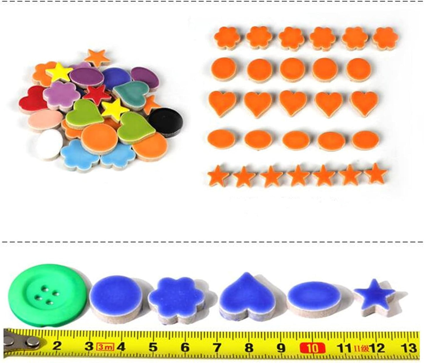 500g/1.1lb Random Color Irregular Ceramics Mosaic Tiles,DIY Making Creative Ceramic Mosaic Tiles for DIY Craft Plates Flowerpots Vases Cups Mosaic Making Supplies (Flowers+Round+Heart+Pentagram+Oval)