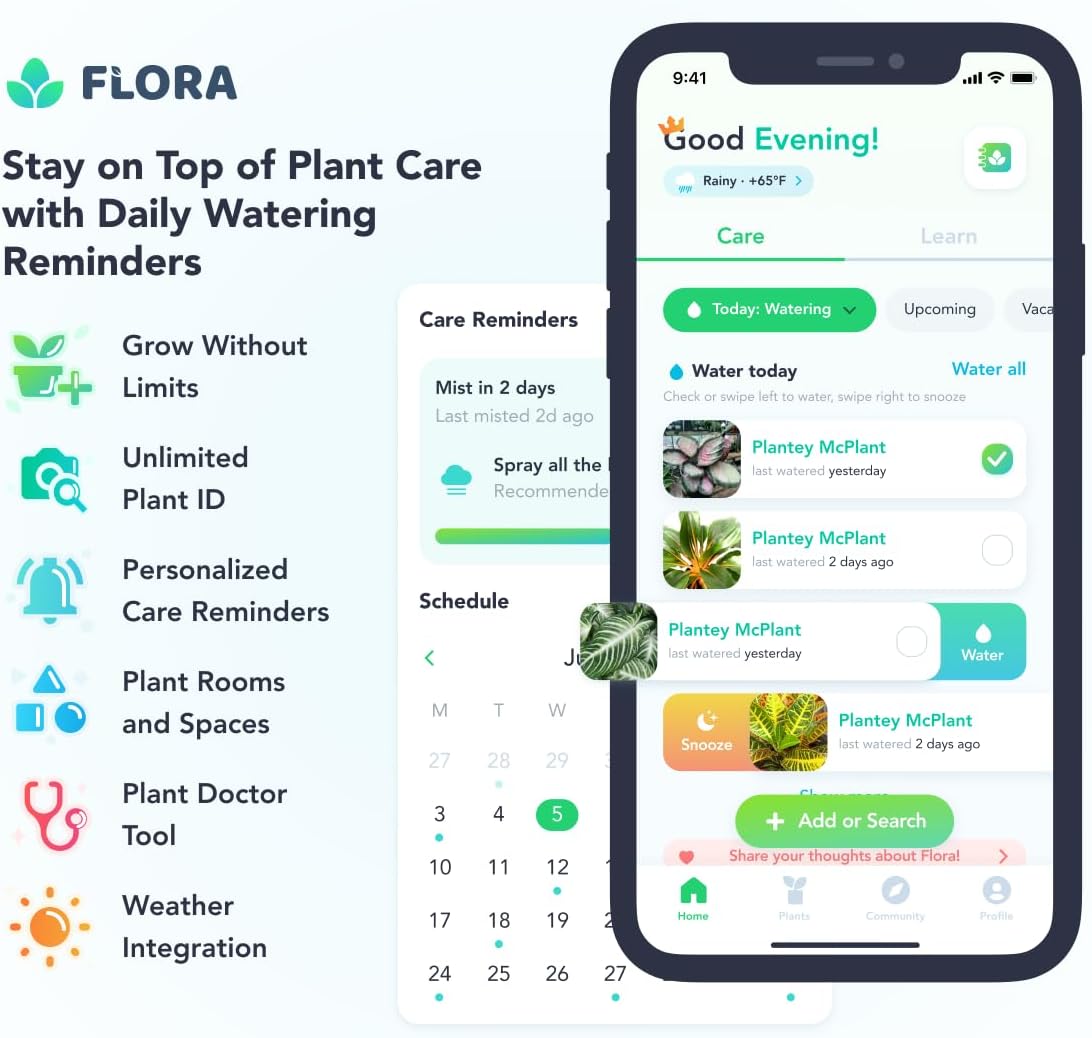 Flora Premium Plant Mister Spray Bottle for Gentle & Fine Mist for Precision Hydration, Dispersed Humidity & Moisture, Comes w App for Smart Plant Care, Plant ID and Diagnosis Tool (1 pack)