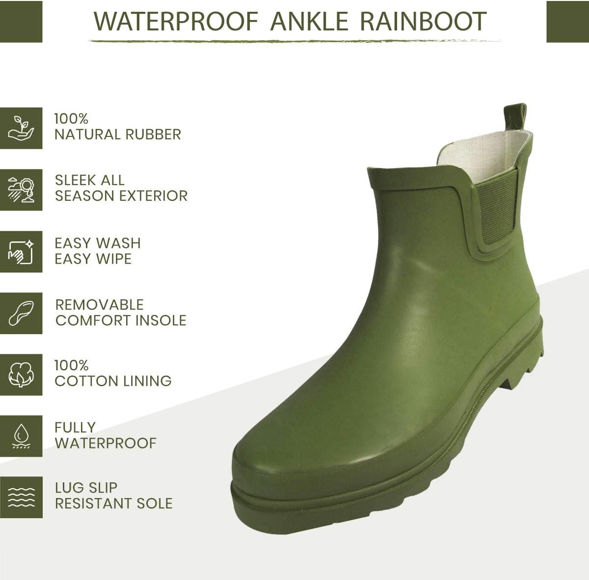 NORTY - Womens Ankle Rain Boots - Ladies Waterproof Winter Spring Garden Boot runs ½ size large