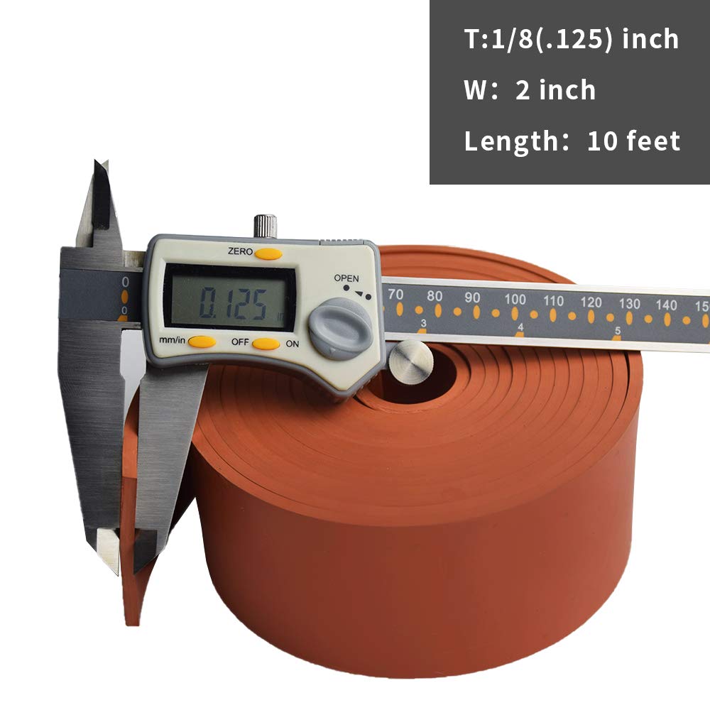 DOBTIM Red Rubber Strips 1/8 (.125)" Thick X 2" Wide X 10'Long, Solid Rubber Rolls Use for Gaskets DIY Material, Supports, Sealing, Bumpers, Protection, Abrasion