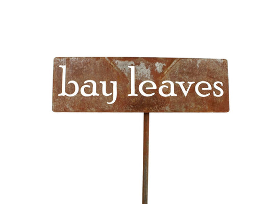 Classic Metal Garden Markers 19 Inches Tall (bay leaves, Naturally Rusted)