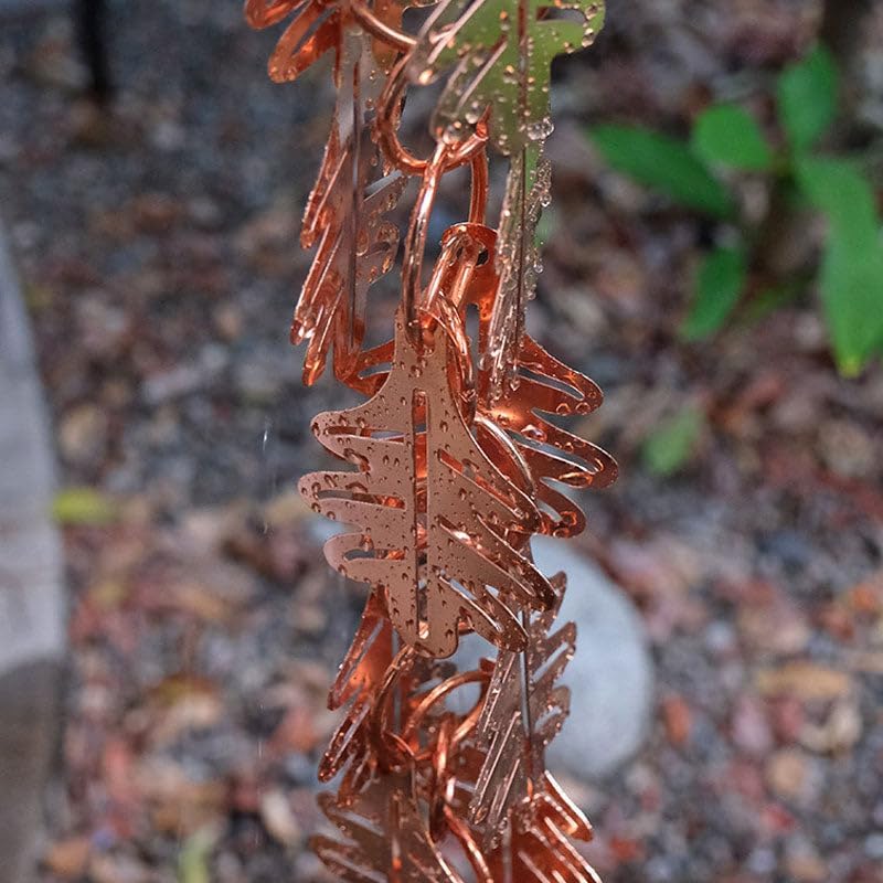 Nutshell Stores Falling Leaves Copper Plated Rain Chain - Copper - 8 Feet