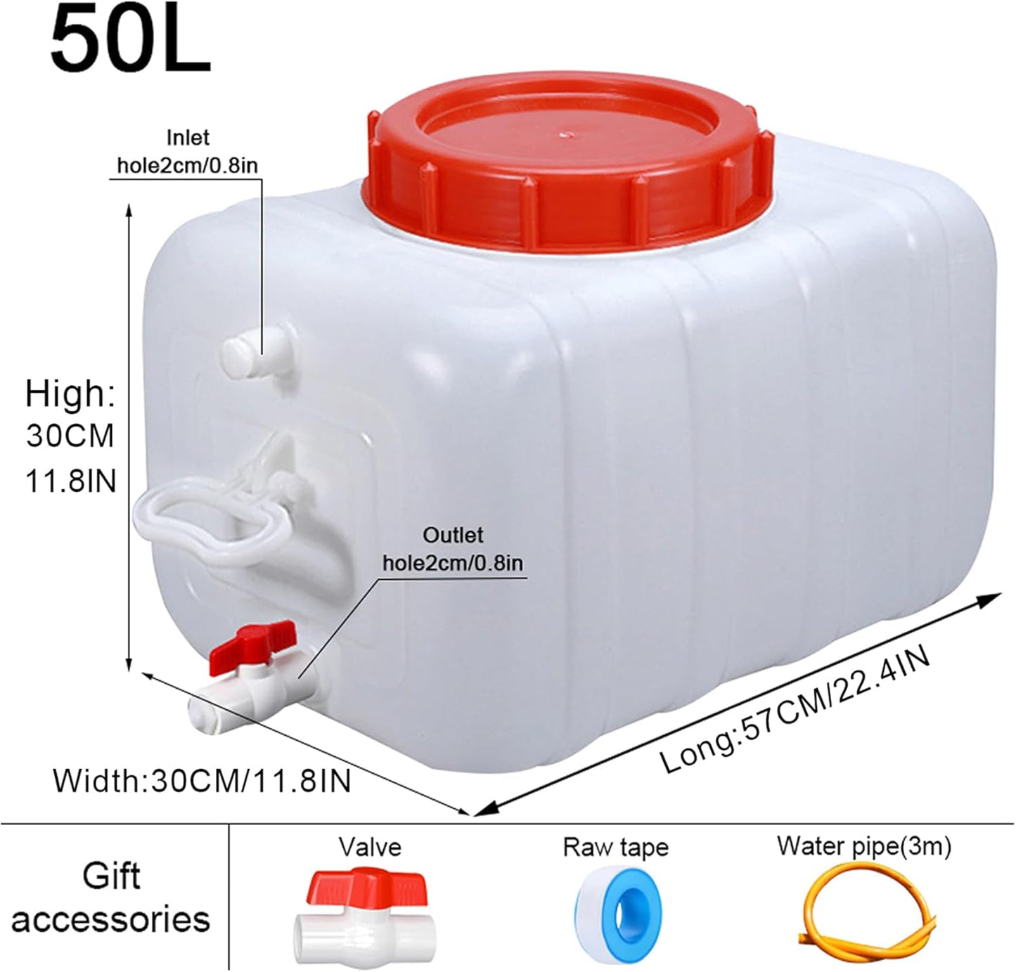 Large Capacity Water Container with Spigot Hose, Portable Water Storage Tank 52.8 Gallon No Leakage Camping Water Carrier for Emergency Vehicle Car Outdoor Hiking Picnic(Size:50L/13.2Gal)