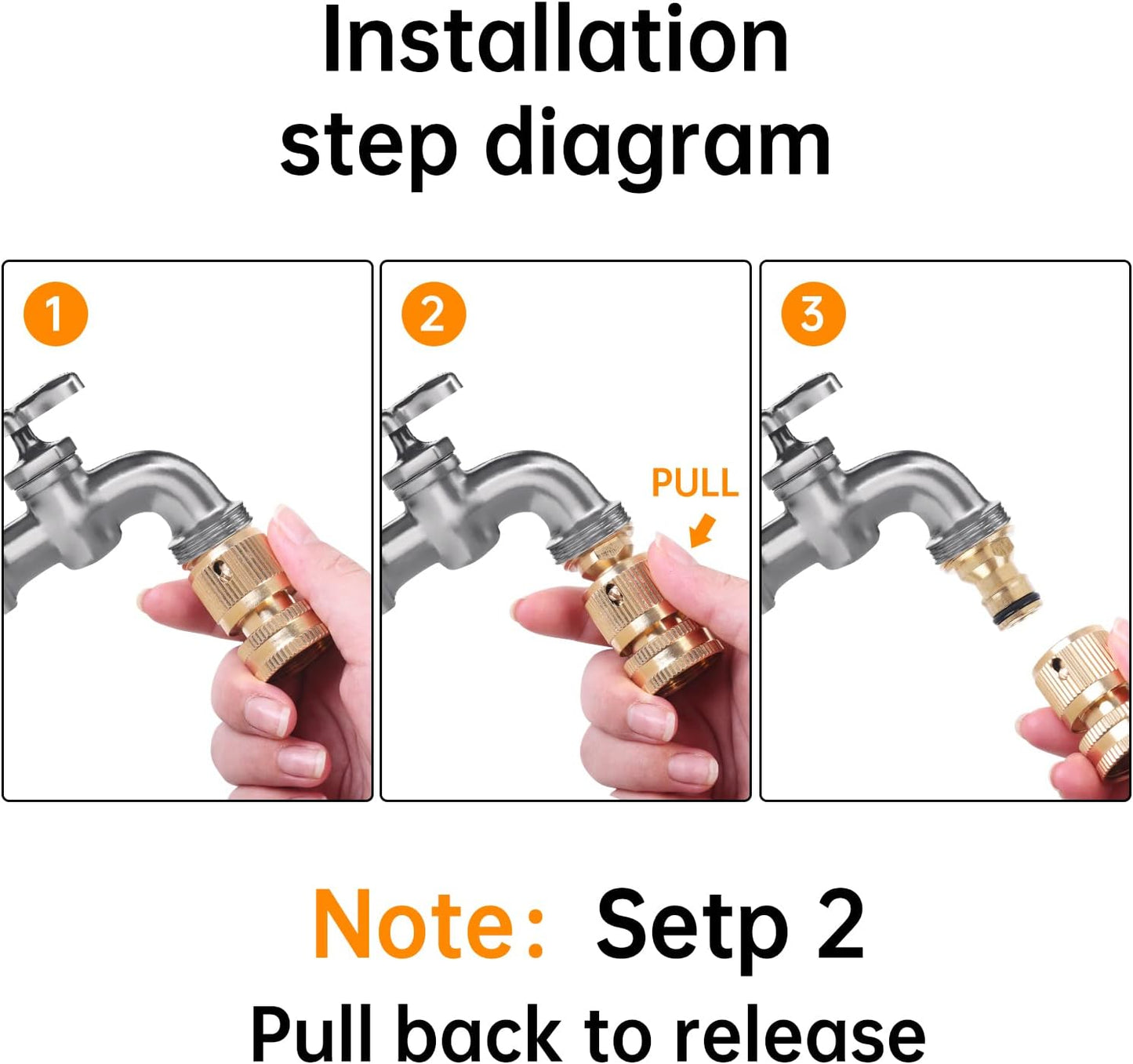 Garden Water Pipe Quick Connector, No-Leak 3/4 Inch GHT Thread Fitting Water Hose Male Adapter, Heavy-Duty Rust Resistant Brass Water Pipe Connect, Easy to Use (2 Male Connect）