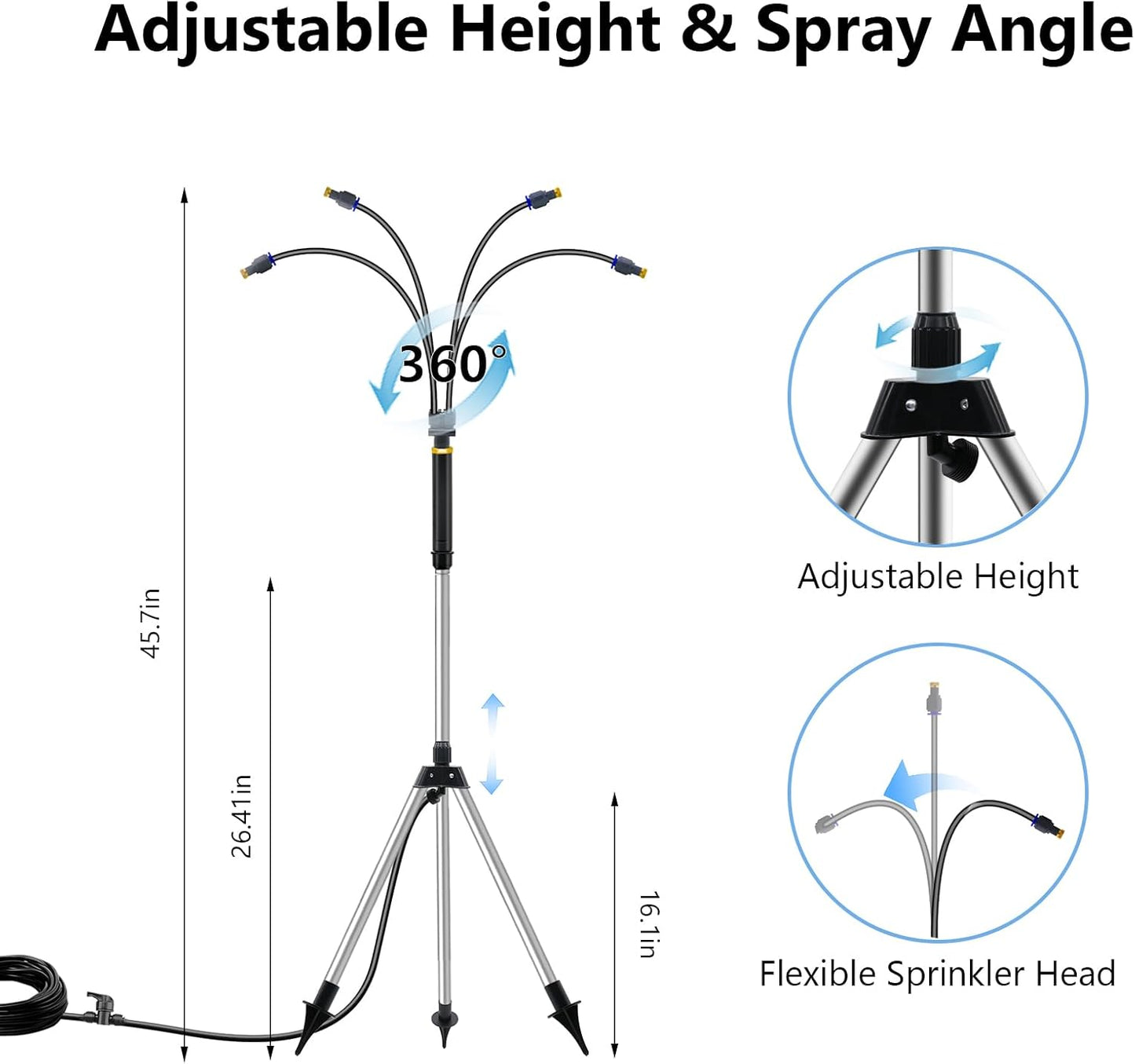 26Ft Standing Misting System, Standing Misters for Outside Patio, Adjustable Height 4.1 FT, Portable Stand Mister for Water Mist Playing, Patio Cooling