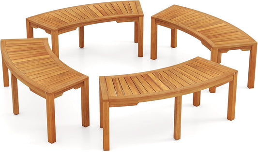 Tangkula Outdoor Curved Bench, Acacia Wood Fire Pit Bench w/Slatted Seat, Patio Backless 2-Person Seating for Porch, Yard, Garden, 800 LBS Max Load, Oil Painted (4, 45")