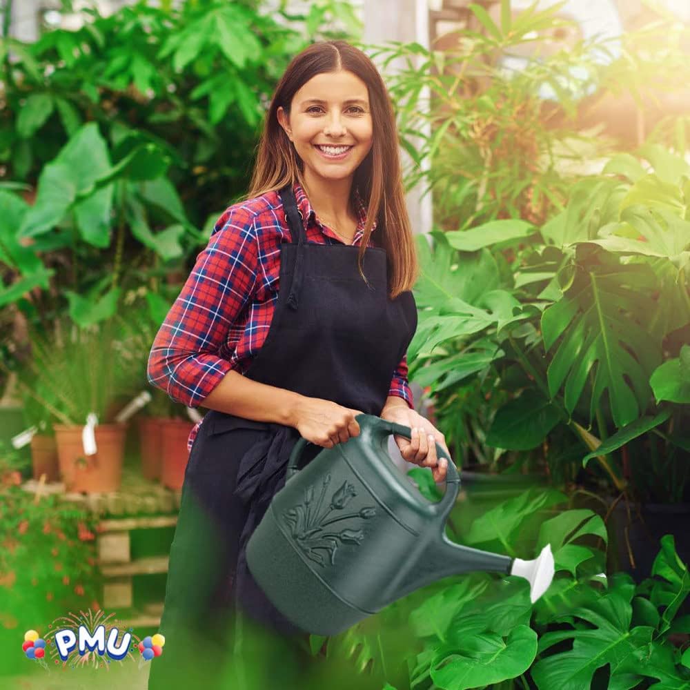 PMU 2 Gallon Watering Can - Garden Watering Can for Indoor & Outdoor Plants - Plastic Water Can with Detachable Sprinkler Head - Large Water Pot, Made in USA - Hunter Green Pkg/1