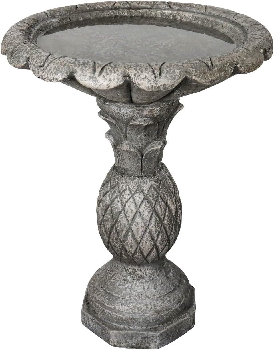 watnature 24.8" H Cement Modern Outdoor Bird Bath - Fibre Reinforced Concrete Bird Baths for Garden, Large Size Elegant Carved Garden Birdbaths with Pedestal for Patio, Backyard, Lawn Decor