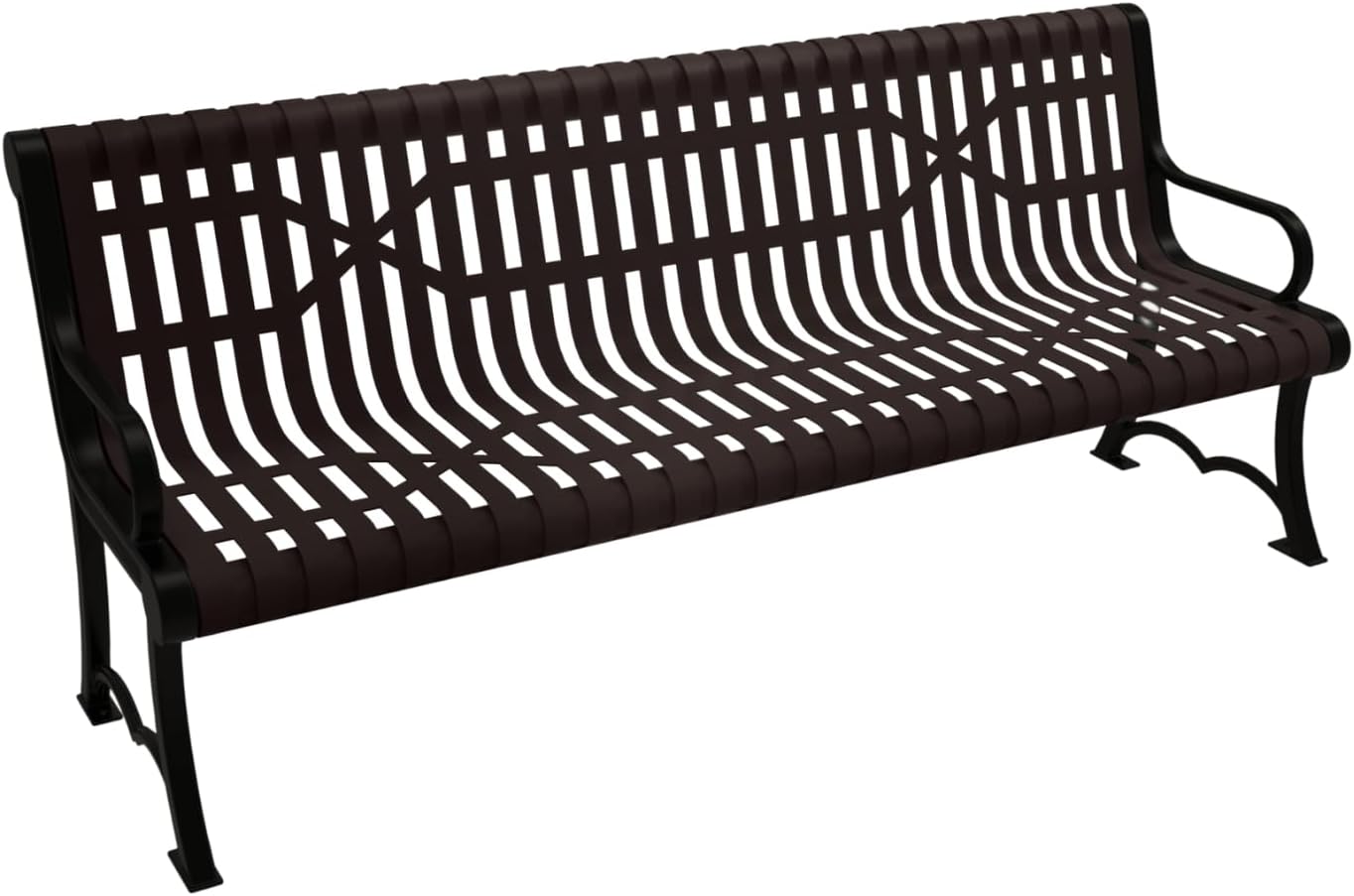 Coated Outdoor Furniture Heavy-Duty Outdoor Bench Thermoplastic Coated, Slated Steel, Commercial-Grade Garden Bench, Made in America (Portable with Back, 6 Ft, Brown)