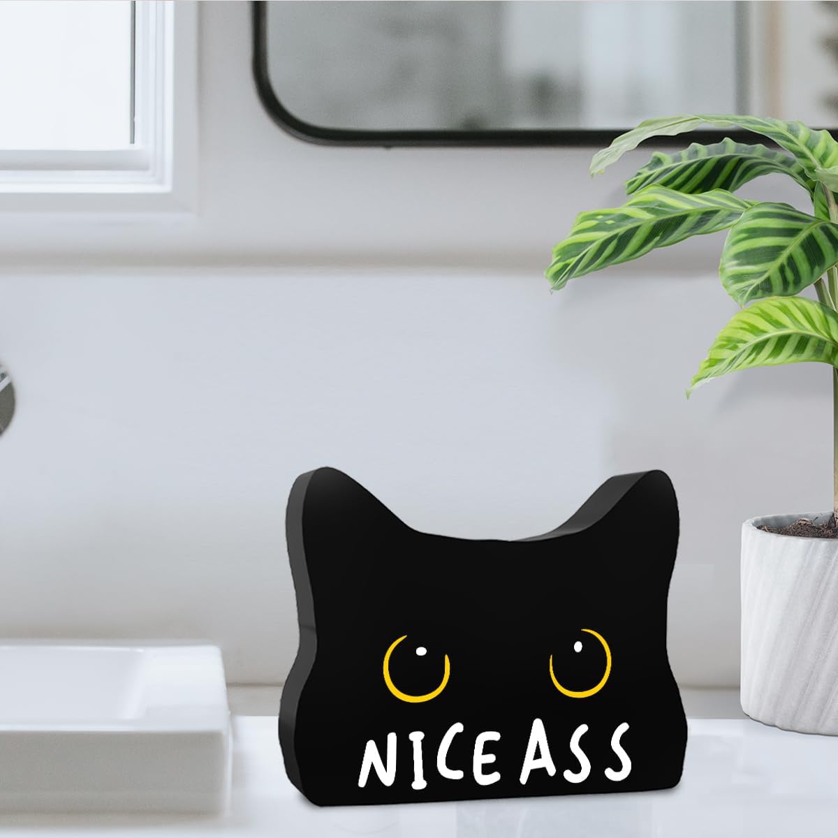 Nice Ass Funny Bathroom Acrylic Decor Sign Black Cat Decor Cat Decor for Home Bathroom Cat Lover Gifts For Women Men