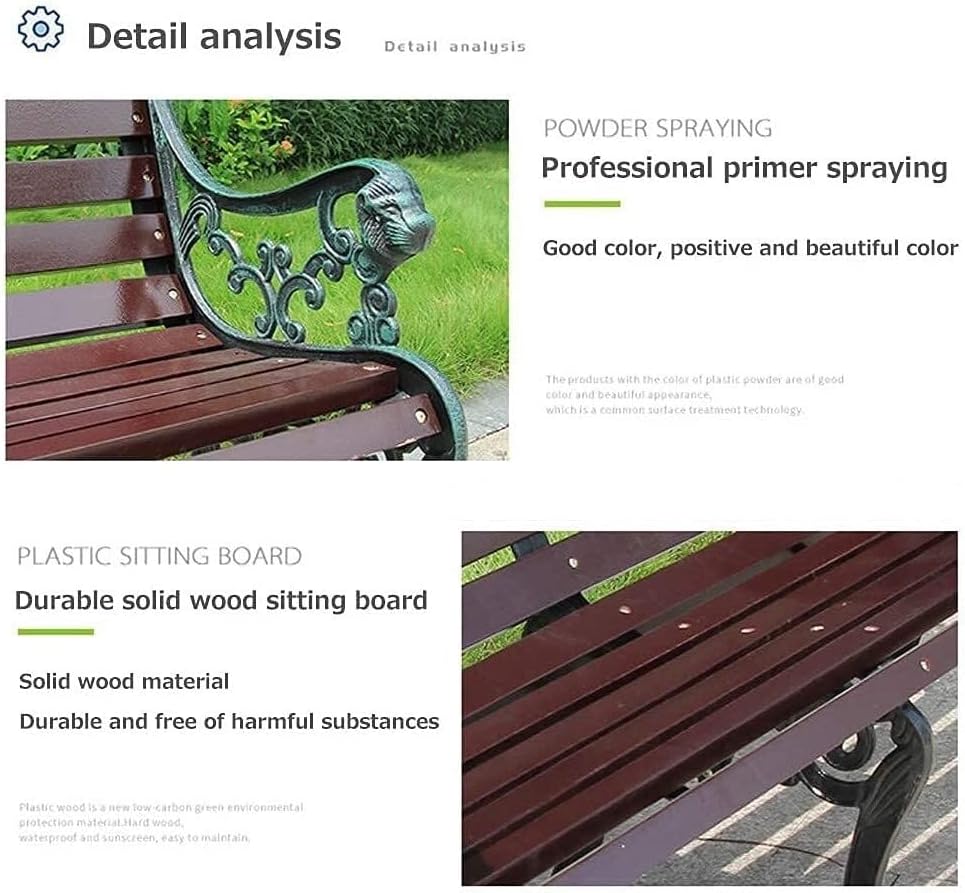 Outdoor Garden Bench with Waterproof Cover, Patio Park Lawn Solid Wood Bench with Cast Iron Frame, Patio Porch Furniture Bench with Backrest and Armrests for 2-3 People(Black)