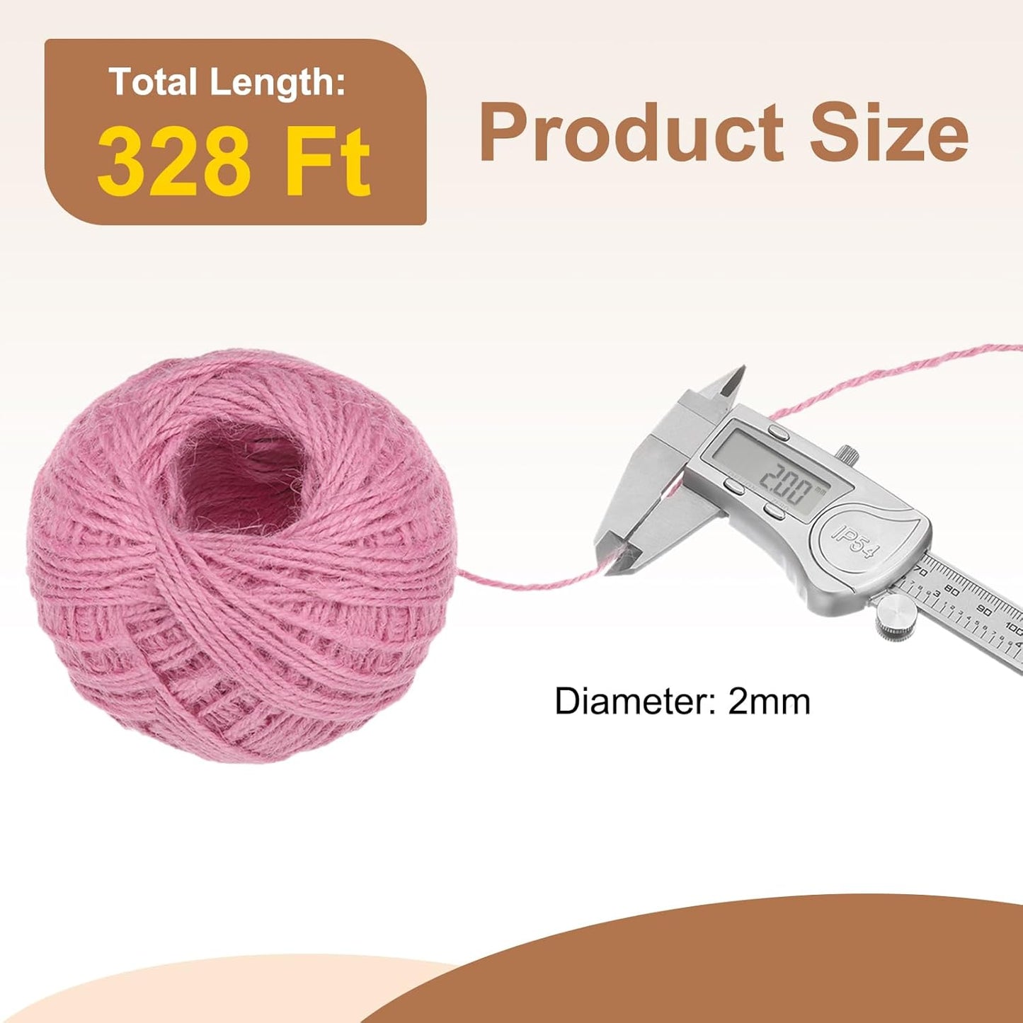 uxcell 328 Feet Natural Jute Twine String,2mm Thin Garden Twine Rope Colored Plant String Cord for DIY Art Crafts Gift Wrapping Decoration Packing Gardening Plant Hanger,Pink