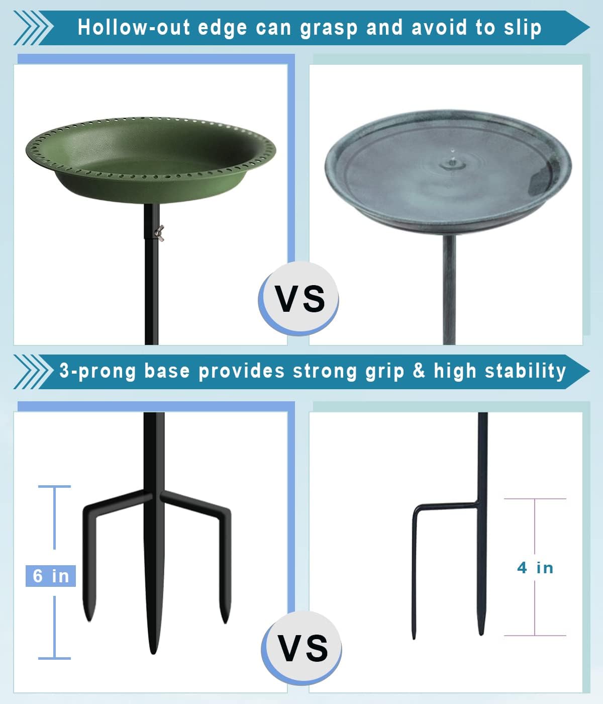 Koutemie 1-¼ Gallon Detachable Freestanding Garden Bird Bath Bird Feeder Bowl with Metal Stake for Outdoor, Deep Green, 29 Inch