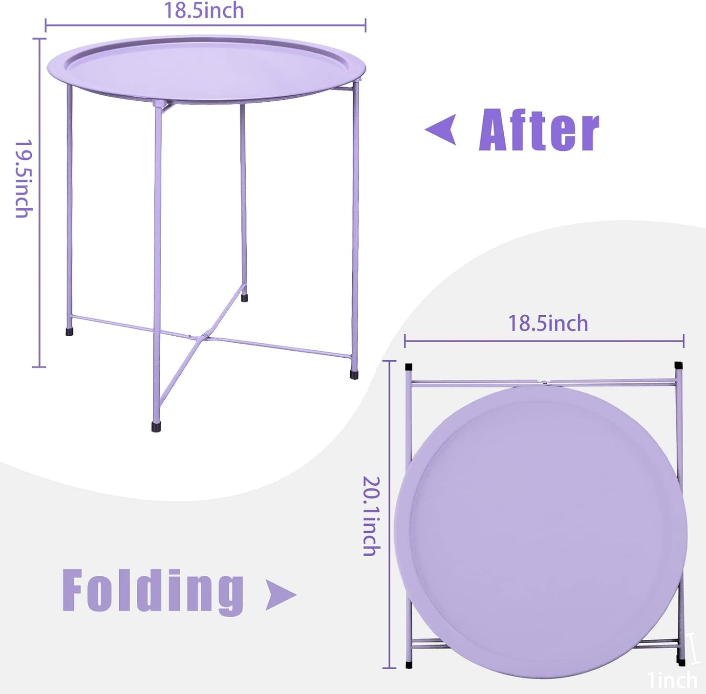 Garden 4 you End Table Metal Side Table Purple Round Folding Tray Cyan Sofa Small Accent Fold-able Table, Round End Table Tray, Next to Sofa Table, Snack Table for Living Room and Bed Room