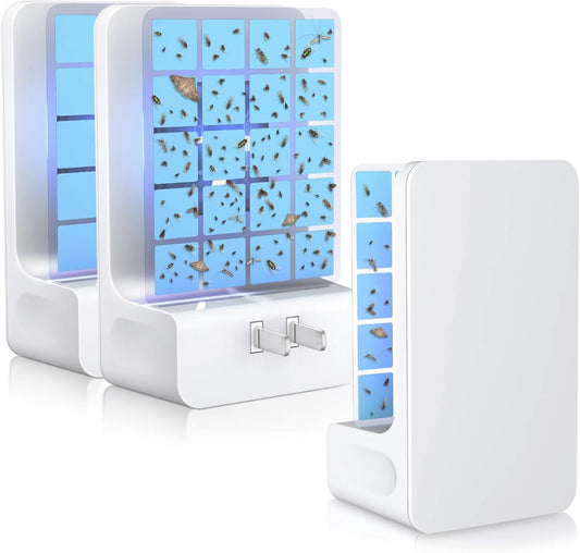 Innovative Double-Sided Flying Insect Trap for House Indoor, Plug-in Light Bug Catcher Killer for Flies, Fruit Fly, Gnats, Mosquito, Moths, Best Home Sticky Traps (2 Devices 6 Cards)