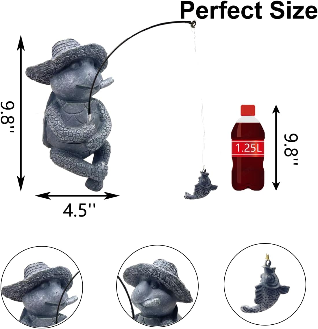 Tortoise Fishing Statue Garden Decor，9.8" Weatherproof Resin Tortoise Fishing Sculpture Decor for Fish Ponds, Koi Ponds, Waterfalls, Poolside Outdoor Gardens Resin Figurine for Indoor Outdoor Décor