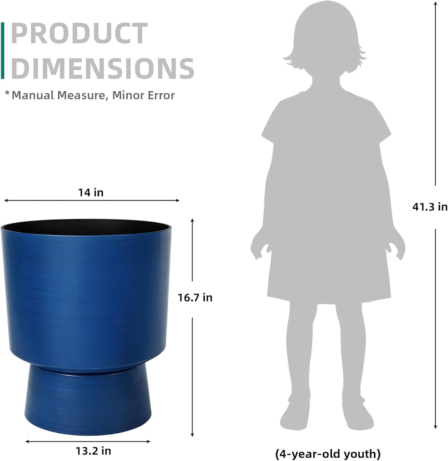 16.75" H Urn-Style Tall Planters, 2-Pack Modern Large Flower Pots for Outdoor Indoor, 2-in-1 Design Plant Containers for Garden Patio Yard Balcony Porch or Home Decor, Cobalt Blue, UV-Protect