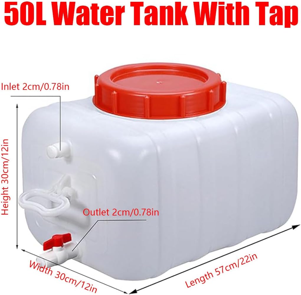Plastic Water Tank 25L/35L/50L/80L/110L/200L Water Container，Rain Water Tank，Food-Grade Rectangular Thickened Water Tower with Faucet for Household Water Storage(Size:50L)
