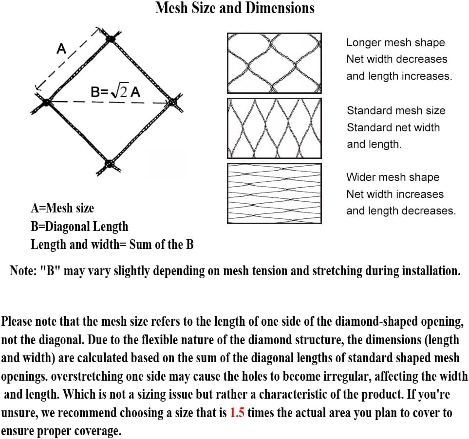 Woven Bird Netting 10X10 FT, 1/2" Mesh, Strong Bird Net Protect Fruit Trees, Blueberry, Vegetables, Strawberry Plants, Garden Netting Pest Barrier, Against Deer, Squirres, Small Critters