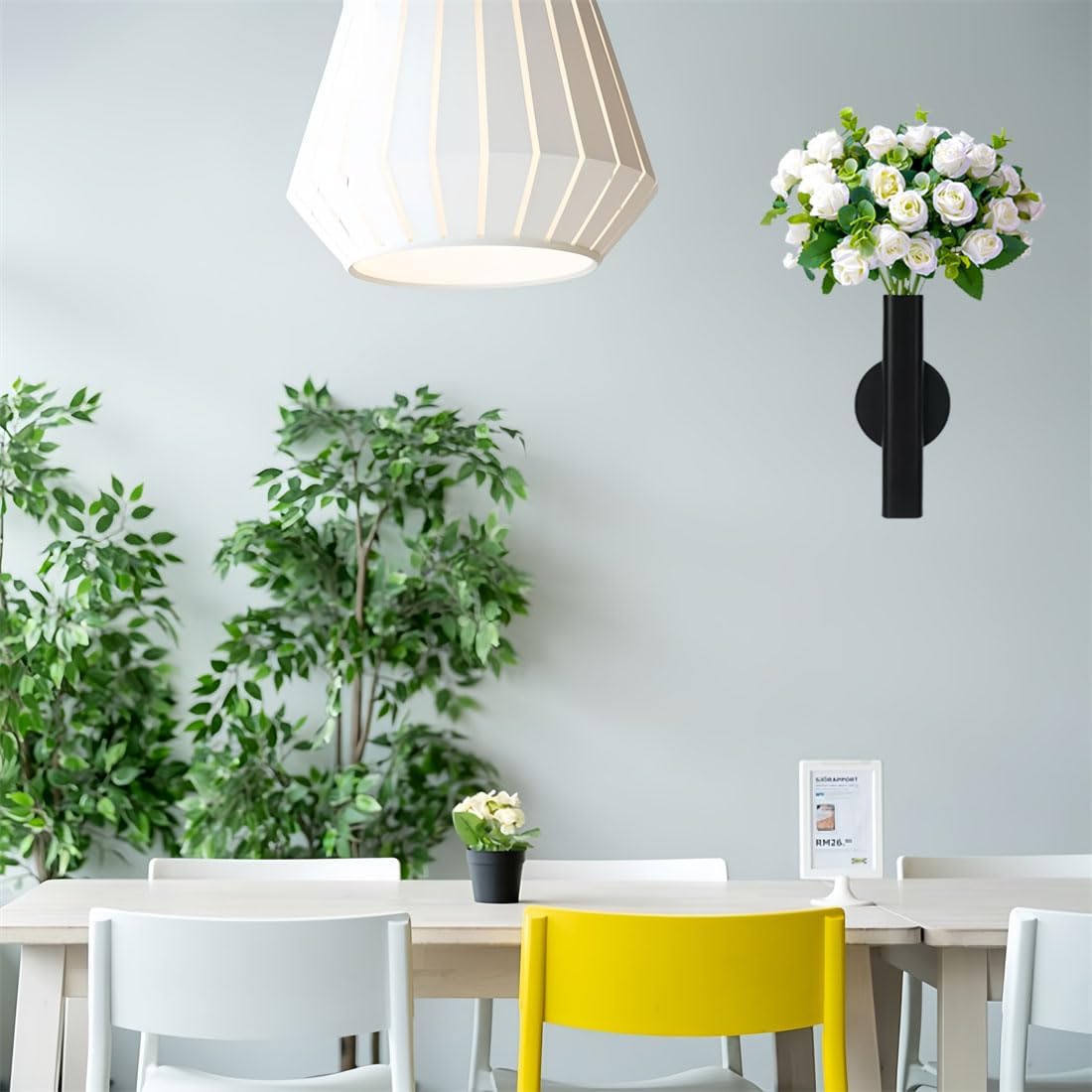 Self Adhesive Wall Vase Metal Tube Decoration Holder Used to Display Dried Flower, Faux Flowers, Fake Flowers, Also Suitable for Cemetery Memorial Decoration (1 Pcs Black)