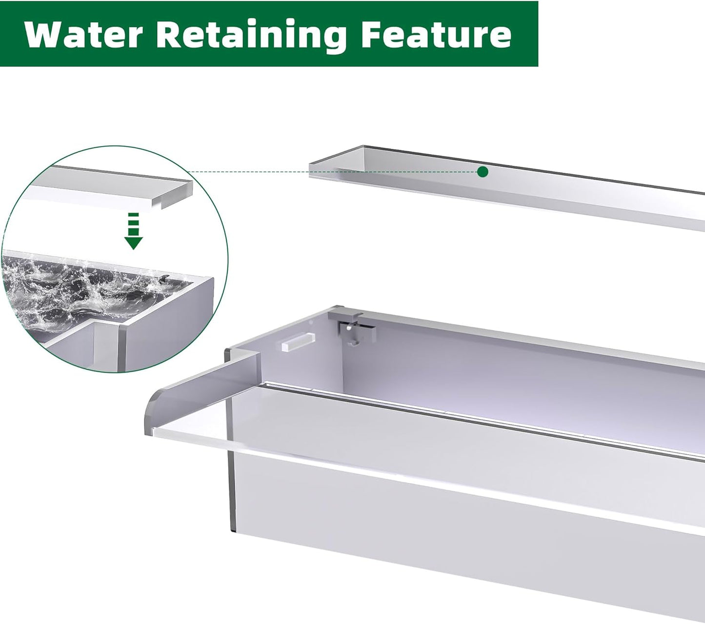 Pool Fountain, LONGRUNNEW Transparent Acrylic Pool Waterfall Spillway, 23.6 Inches Pool Water Feature for Garden Patio, Backyard Koi Pond Decor