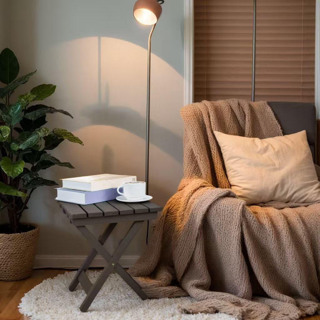 Outdoor Side Table, No Assembly Folding Wooden End Table for Outside or Indoor, Small Patio Tables for Camping, Pool, Bathroom, Backyard and Porch