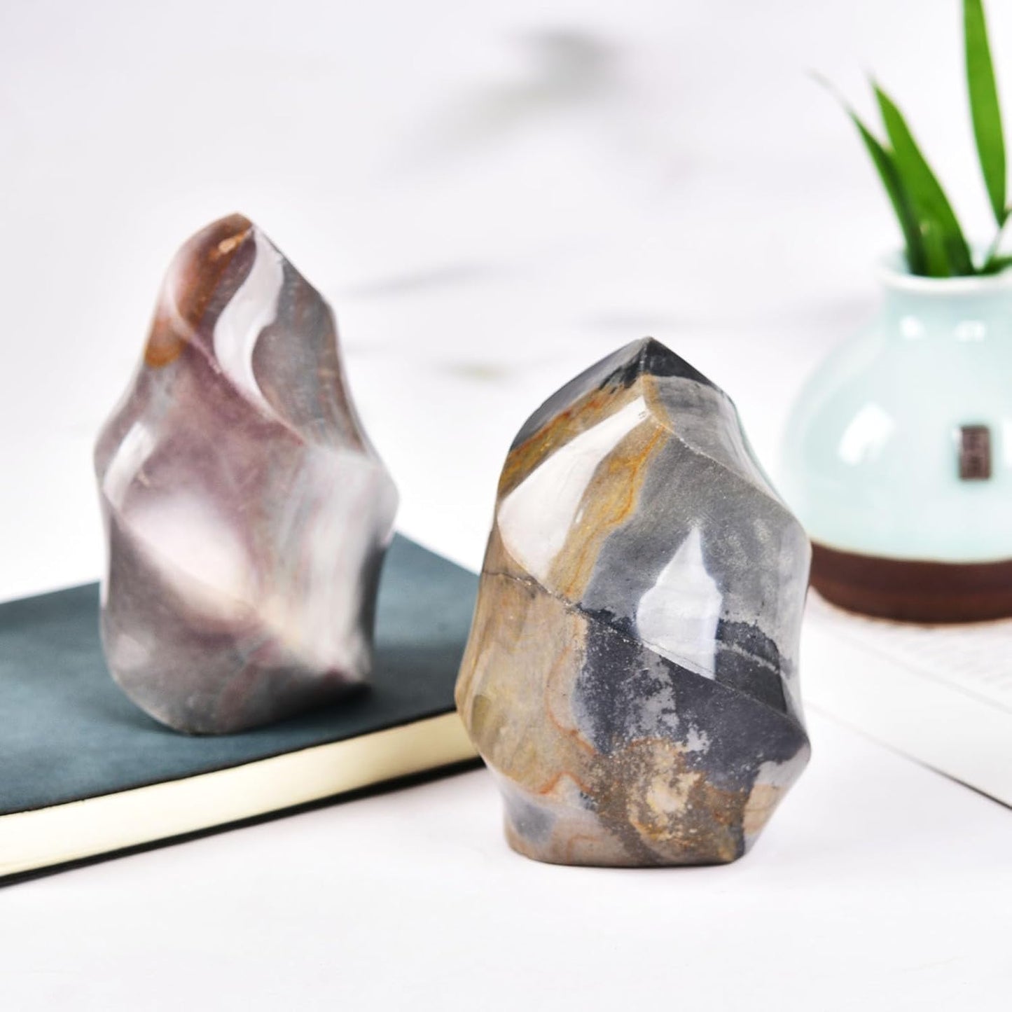 AMOYSTONE Polychrome Jasper Flame Shaped Stone Towers Obelisk Natural Healing Crystal Quartz Reiki Energy Decoration Home Office Decor 1.5-2.2LBS