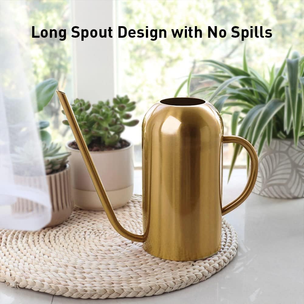 Watering Can Indoor Plants, 50 oz/1500 ml Metal Stainless Steel Watering Can Pot with Long Spout for Indoor House Plants Bonsai Outdoor Garden Flower Decorative(Copper) (Gold)