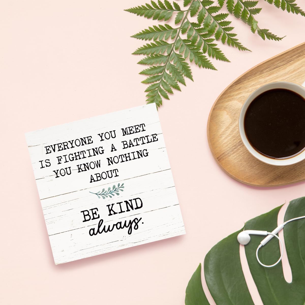 Inspirational Wood Block Signs, Positive Wood Decor, Shelf Table Decor, Desktop Decoration for Home Room Bedroom Office, Rustic Decorative Box Signs, Be Kind Always Sign, White