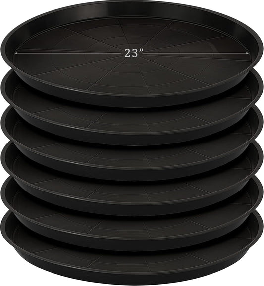 Eccliy 6 Pack Plastic Plant Saucer Heavy Duty Planter Saucers Large Plant Pot Saucers Plastic Water Trays for Indoors and Outdoors Flower Plant Plant Drip (Black,23 Inch)