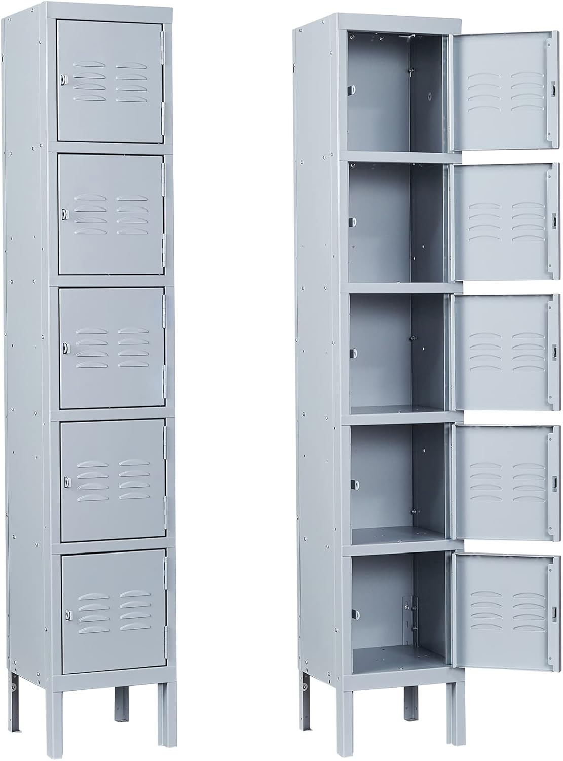 Letaya Metal Lockers, 5 Doors -66" Tall Steel Storage Cabinets Lockable for Employees, School,Gym, Home,Office,Mudroom,Industrial Lockers (Gray)