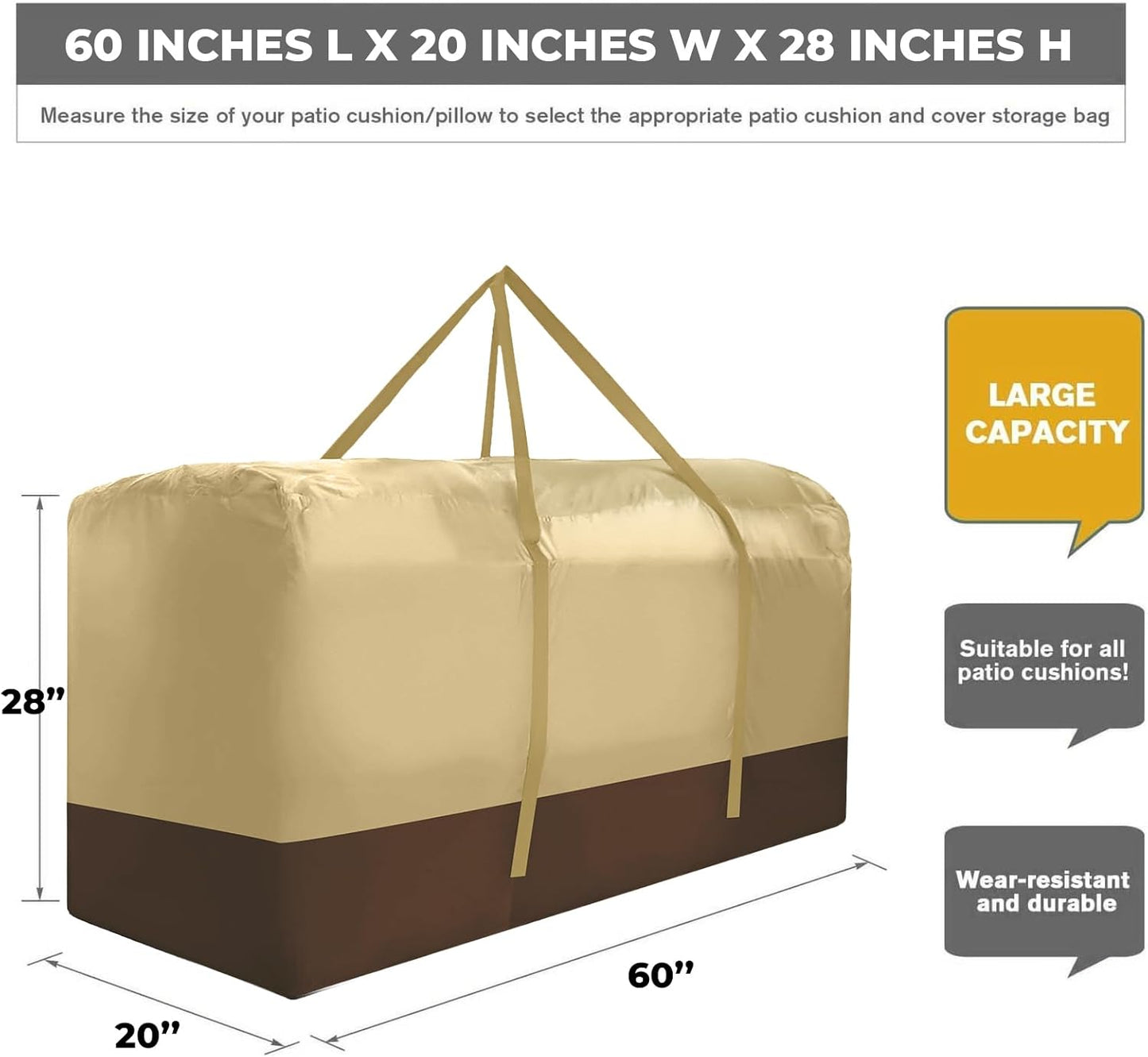 Outdoor Cushion Storage Bag Extra Large 420D Oxford Waterproof Dust Proof Outdoor Zippered Patio Cushion Storage Bag (Beige)