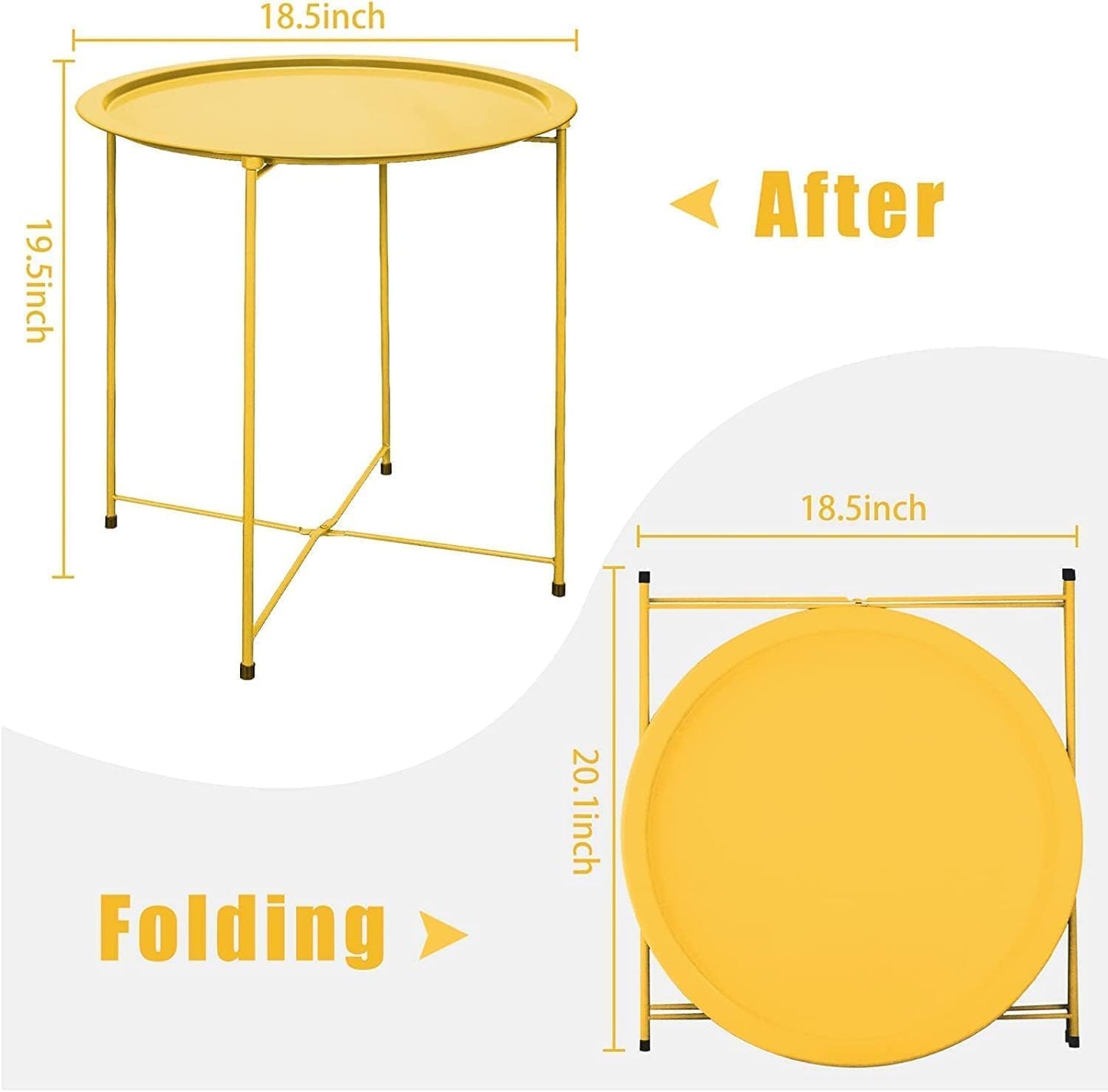 Garden 4 you Small Side Table, Round End Table, Outdoor Side Table with Metal Frame, Bedside Table for Living Room, Bedroom, Patio, Small Space, Yellow