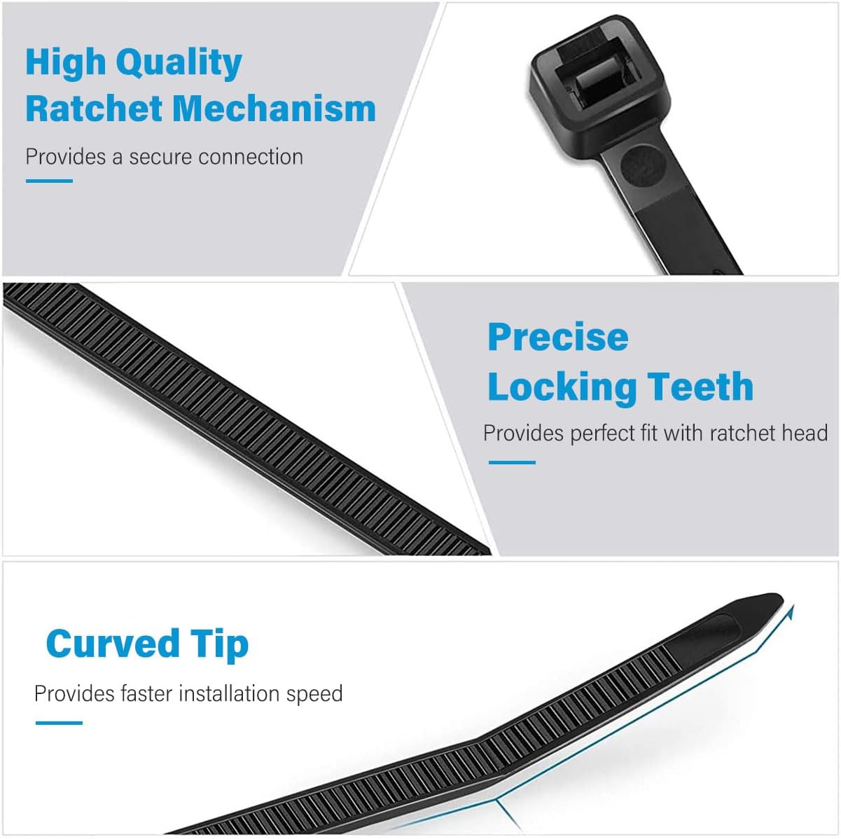 Zip Ties (100 Pack), Heavy Duty Cable Ties with 200 lbs Tensile Strength, Multi-Purpose Adjustable Black, UV Resistant Indoor and Outdoor Zip Ties for Home, Office