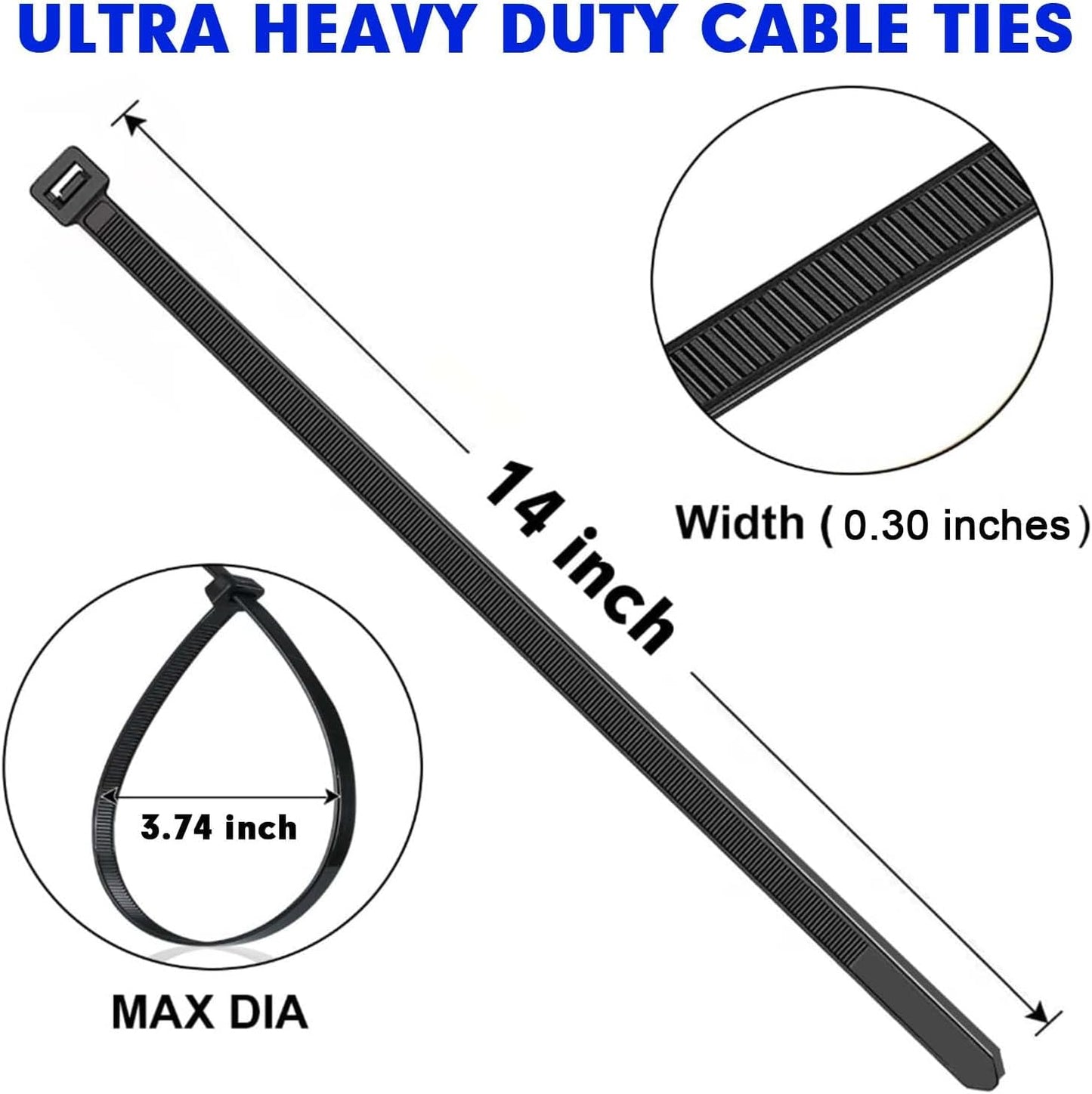 Zip Ties, RAZCC 120 Pack 14 inch Black Cable Ties, Heavy Duty Plastic Wire Ties with 100 lb Tensile Strength, Black Nylon Zip Ties for Indoor and Outdoor