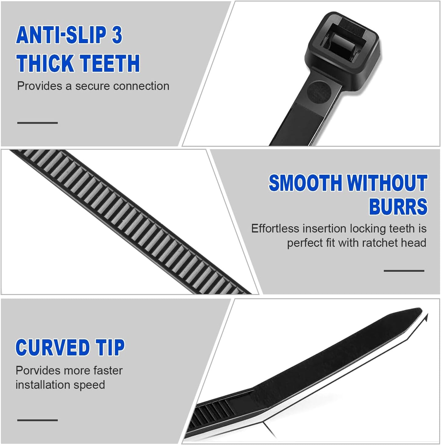 Zip Ties, RAZCC 1200pcs Black Cable Zip Ties 8 Inch, Heavy Duty Plastic Wire Ties with 50lb Tensile Strength, Self-Locking Black Nylon Tie Wraps for Indoor and Outdoor