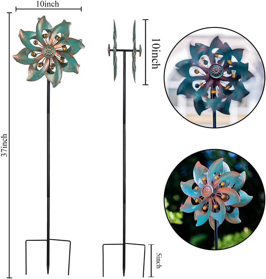 DREAMYSOUL Outdoor Wind Spinner 37 Inch, Metal Garden Wind Sculpture Bronze Wind Spinners for Patio Yard Lawn Decor
